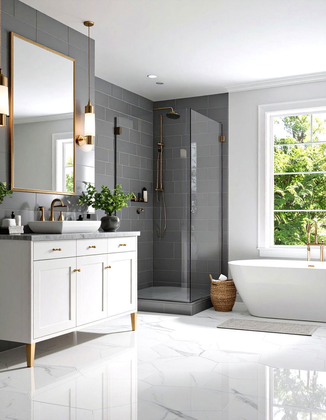Transitional Gray and White Bathroom - 30 gray and white bathroom ideas