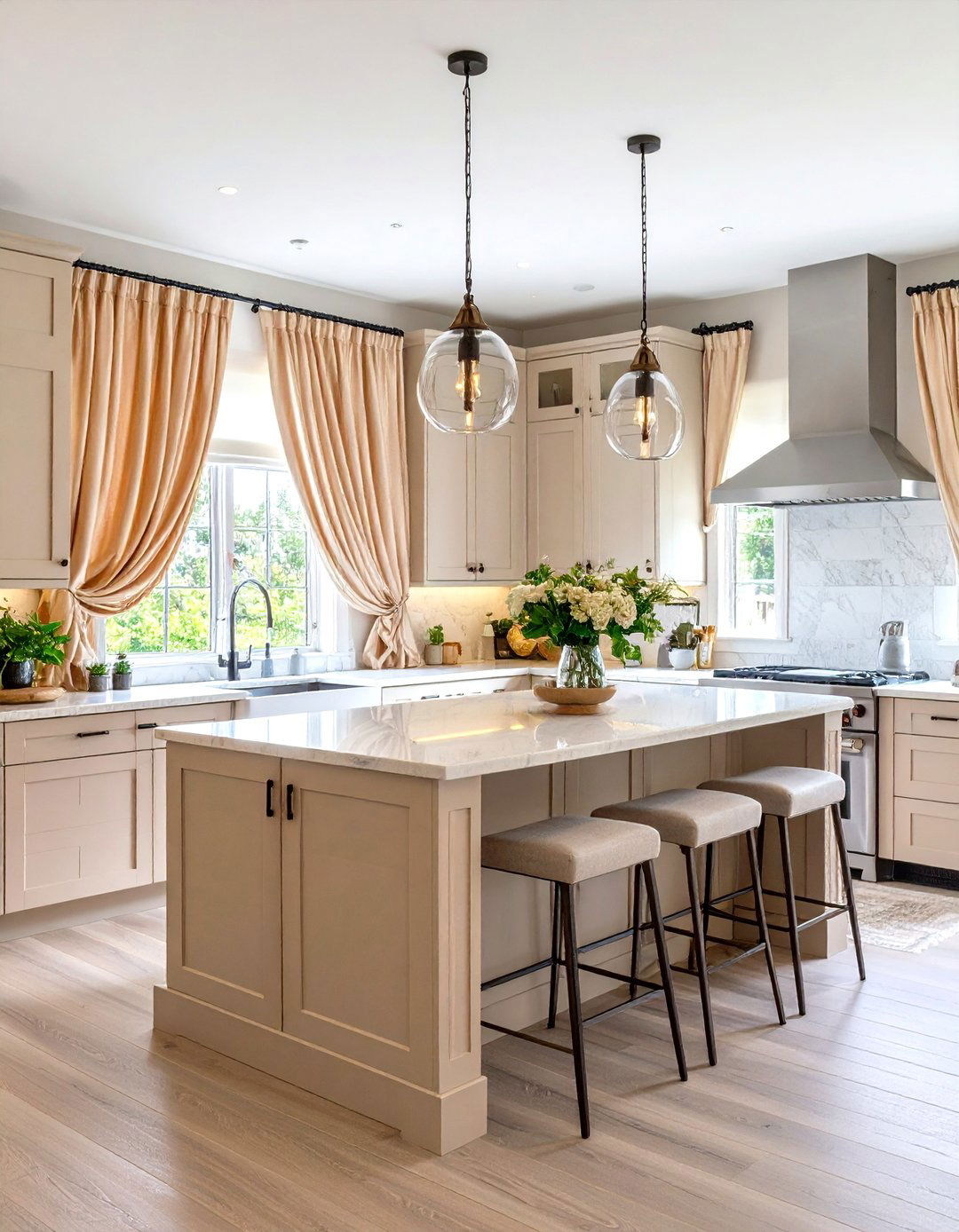 Transitional Kitchen Faux Silk Drapes - 30 kitchen curtain ideas
