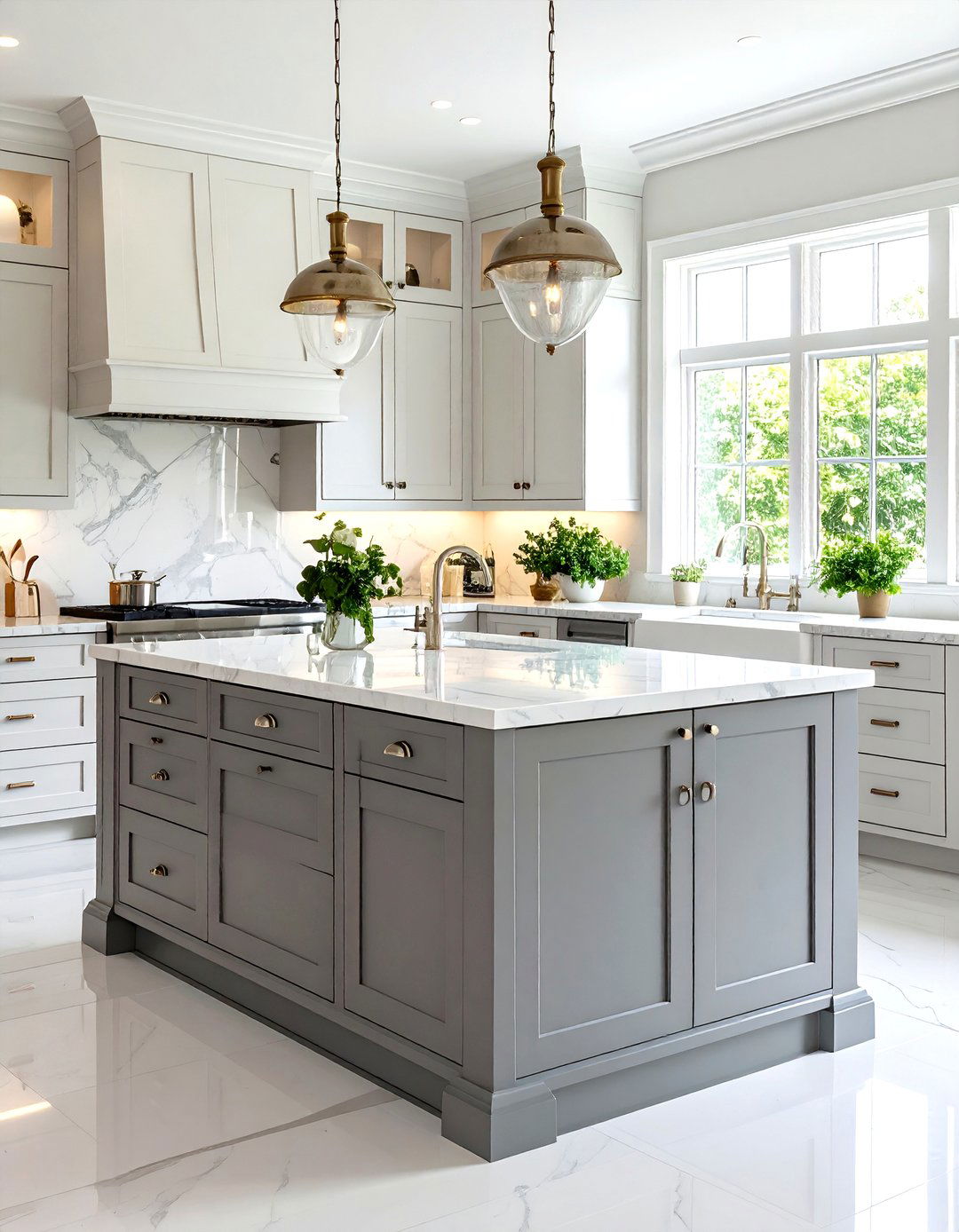 Transitional Kitchen Island with Classic Details - 30 kitchen layout ideas with island