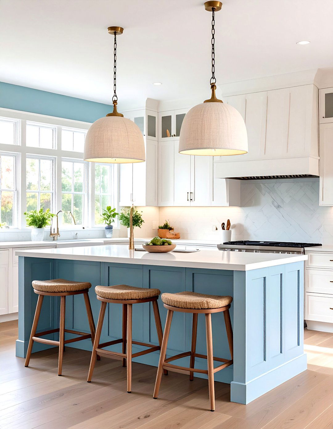 Transitional Kitchen with Classic Drum Pendants - 30 kitchen ceiling lights ideas