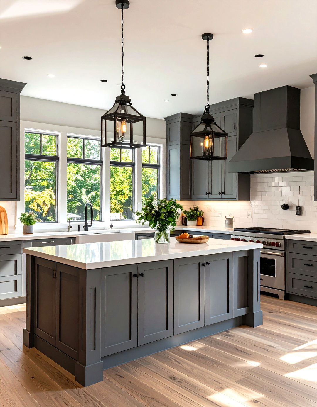 Transitional Kitchen with Classic Lantern Pendants - 30 kitchen island pendant lighting ideas