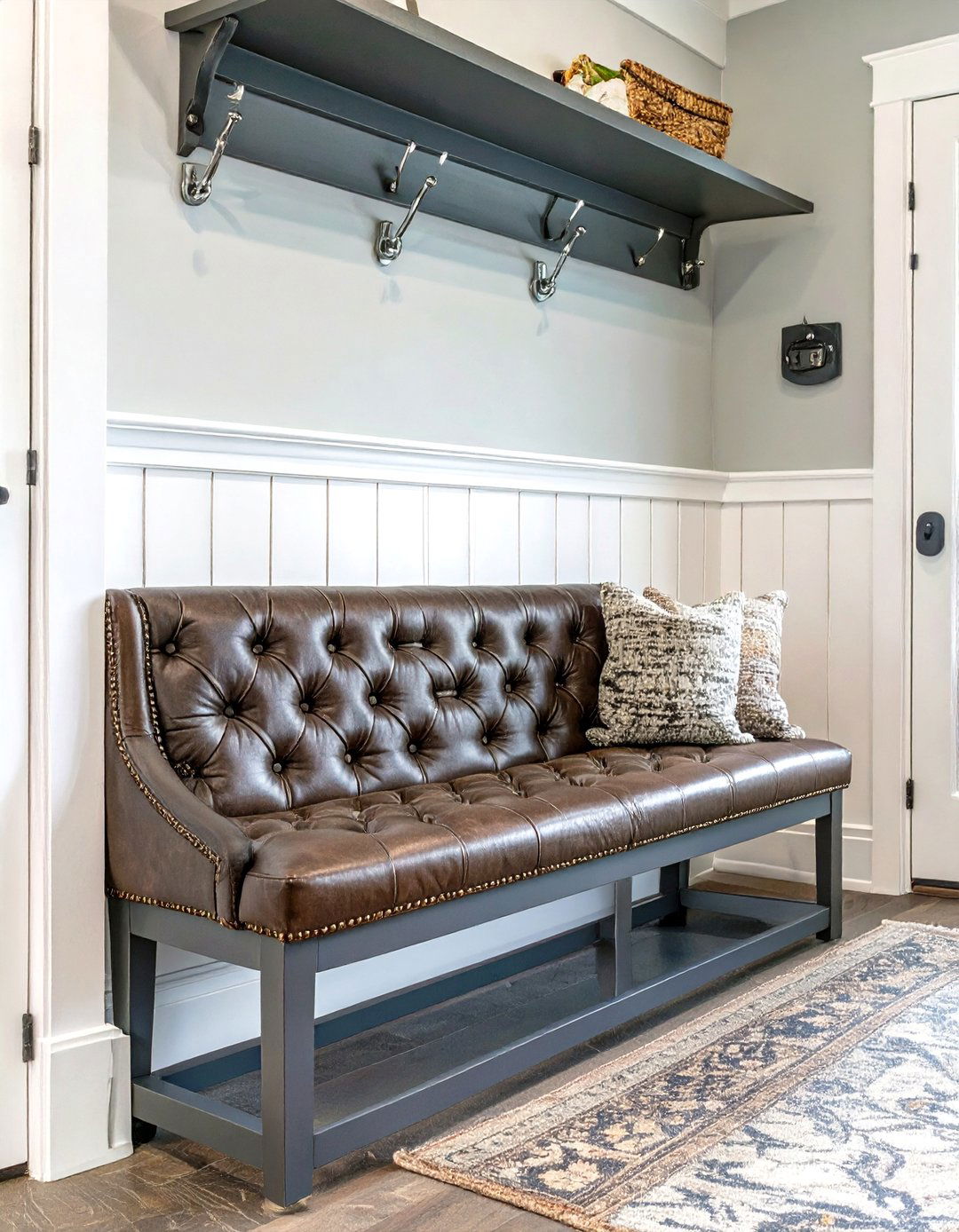 Transitional Style Bench with Mixed Materials - 30 mudroom bench ideas