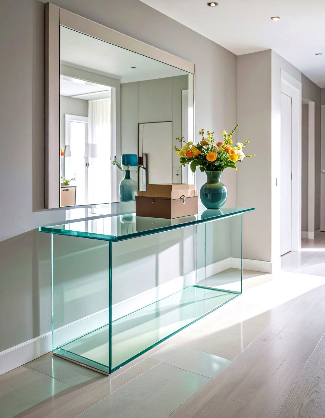 Transparent Acrylic Console Table - 30 hallway storage ideas
