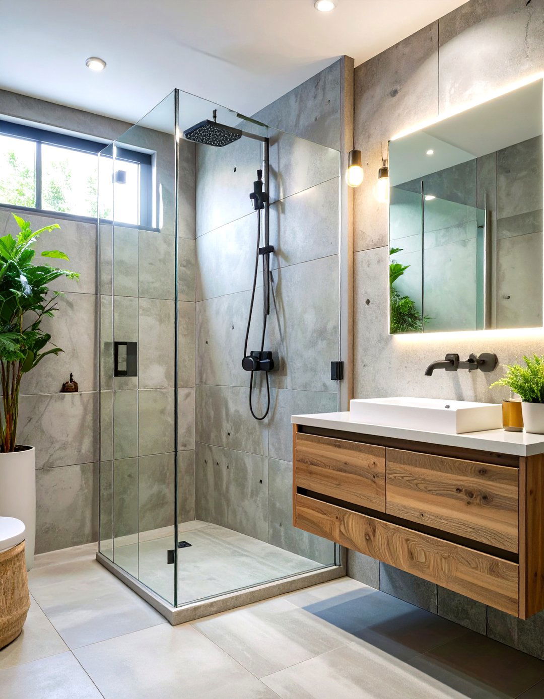 Transparent Glass and Opaque Concrete Bathroom - 30 opposition in interior design ideas