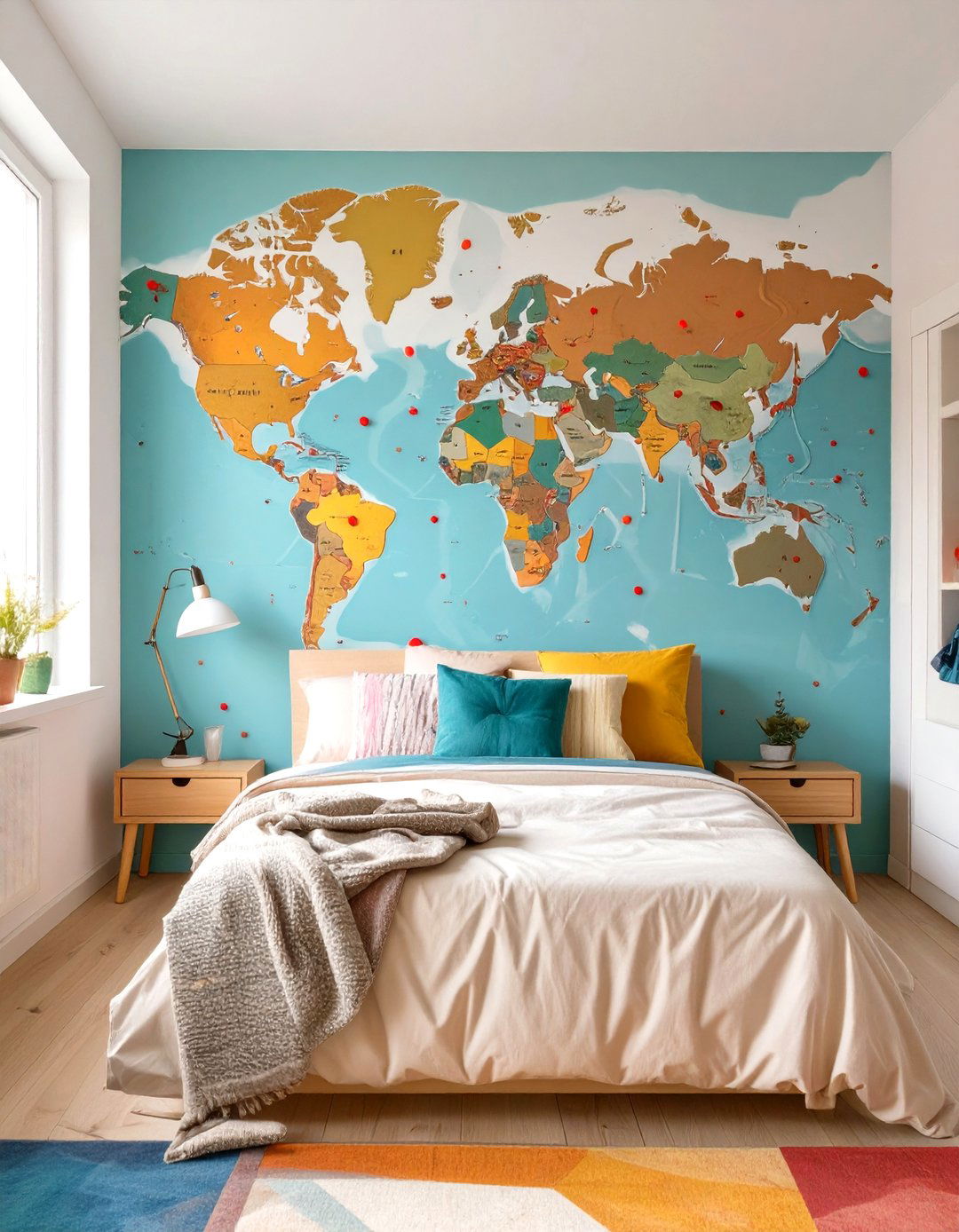 Travel Themed Room with a World Map Mural - 30 teenage bedroom ideas