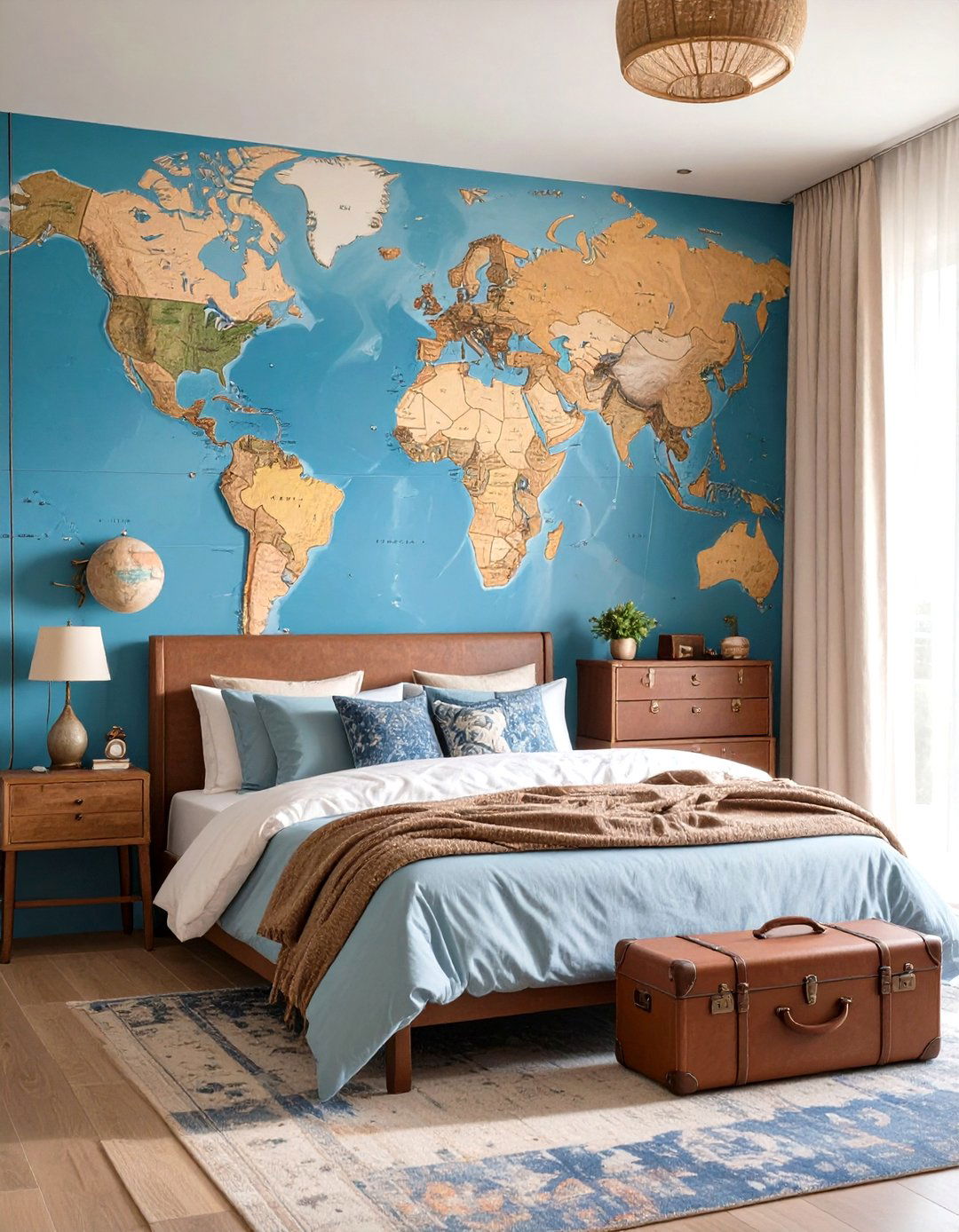 Travel Themed Room with a World Map - 30 teenage girl room ideas