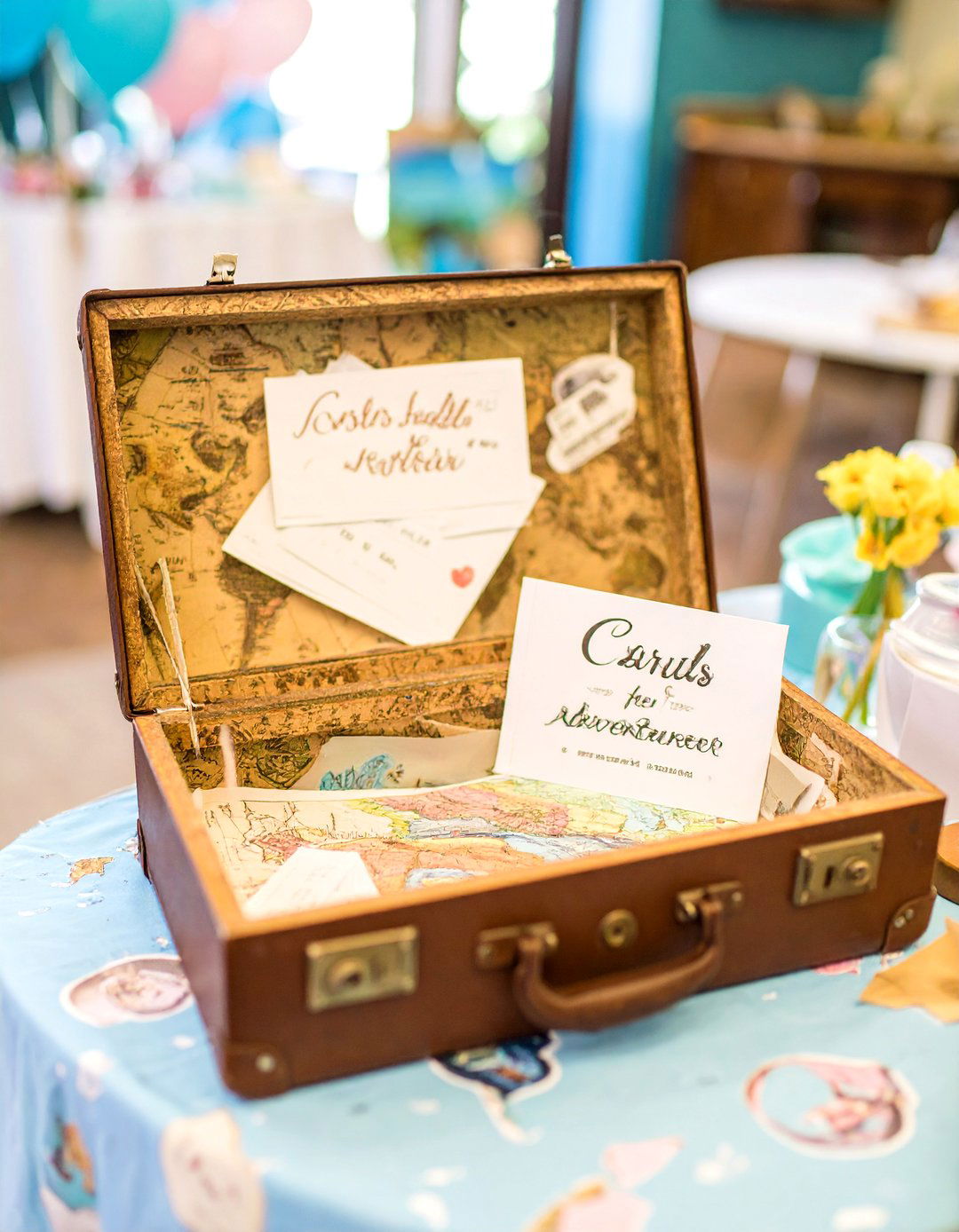 Travel Themed Suitcase Card Holder - 30 unique baby shower decoration ideas