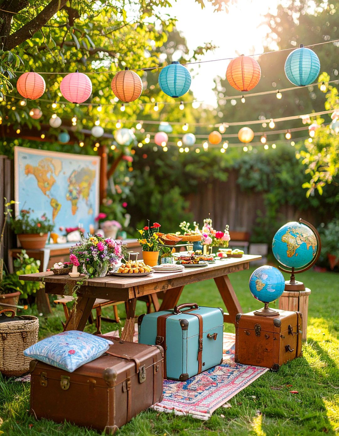 Travelers Map Adventure - 30 backyard engagement party ideas