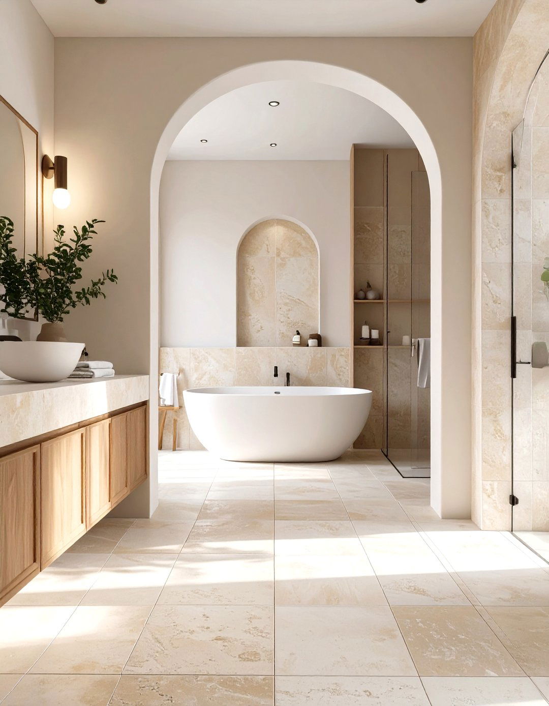 Travertine Tile with a Tumbled Finish - 30 tile ideas for bathroom