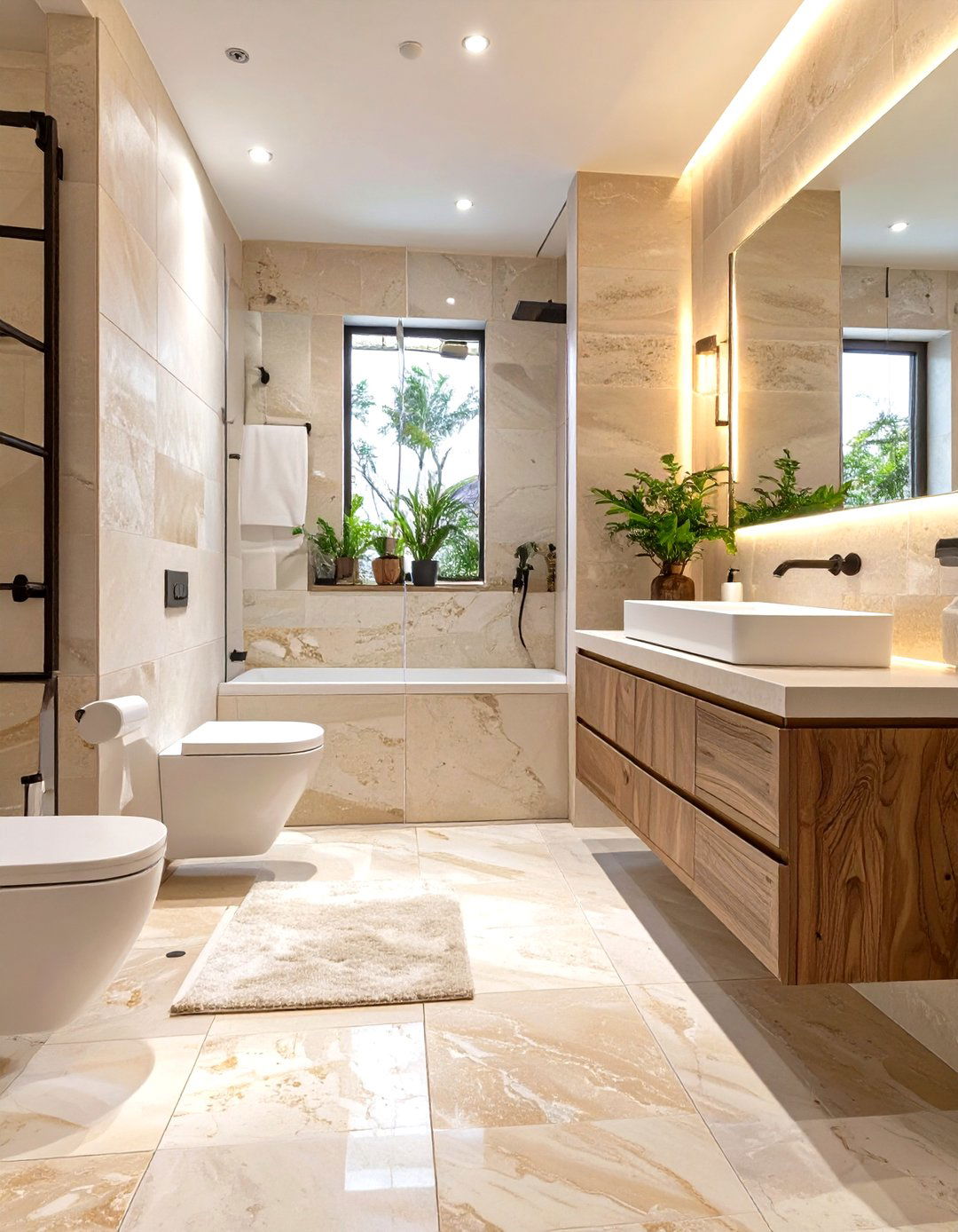 Travertine Wall and Floor Tiles - 30 washroom and bathroom tiles design ideas