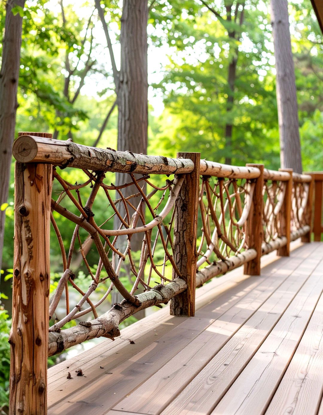 Tree Branch and Twig Railing - 30 cheap deck railing ideas