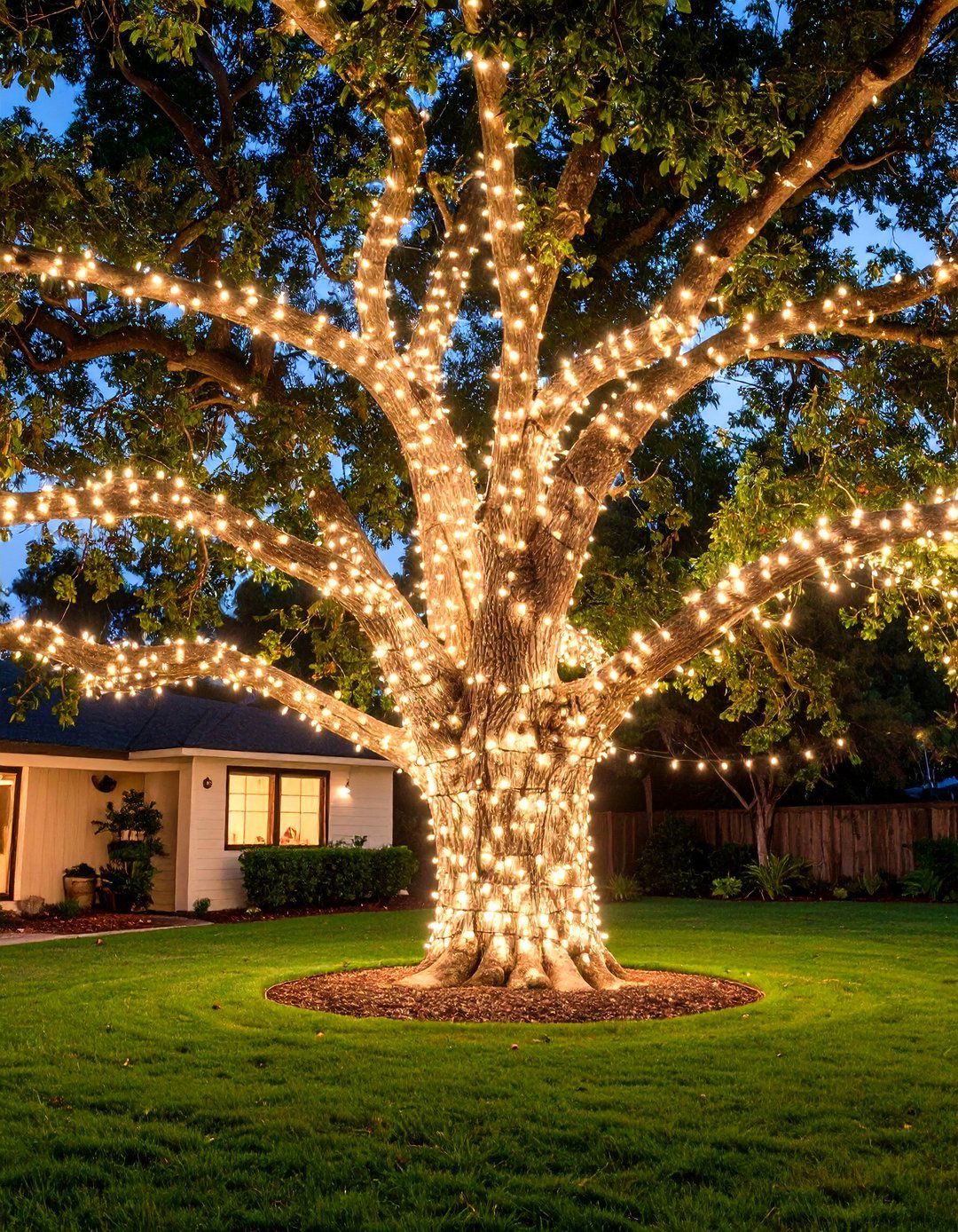 Tree Wrapped String Lights - 30 diy backyard lighting ideas