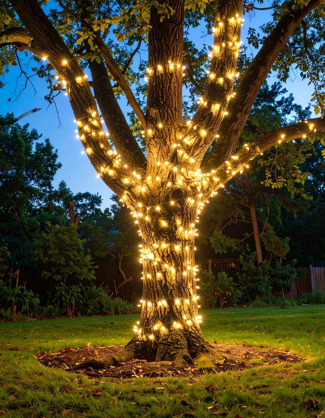 Tree Wrapped Woodland Glow - 30 backyard string light ideas