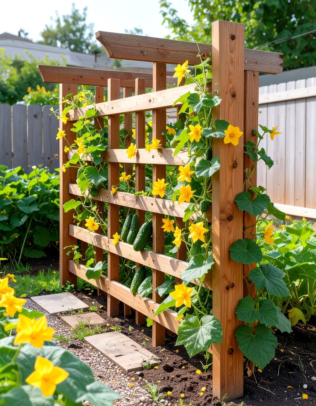 Trellis with Climbing Vegetables - 30 small backyard garden ideas
