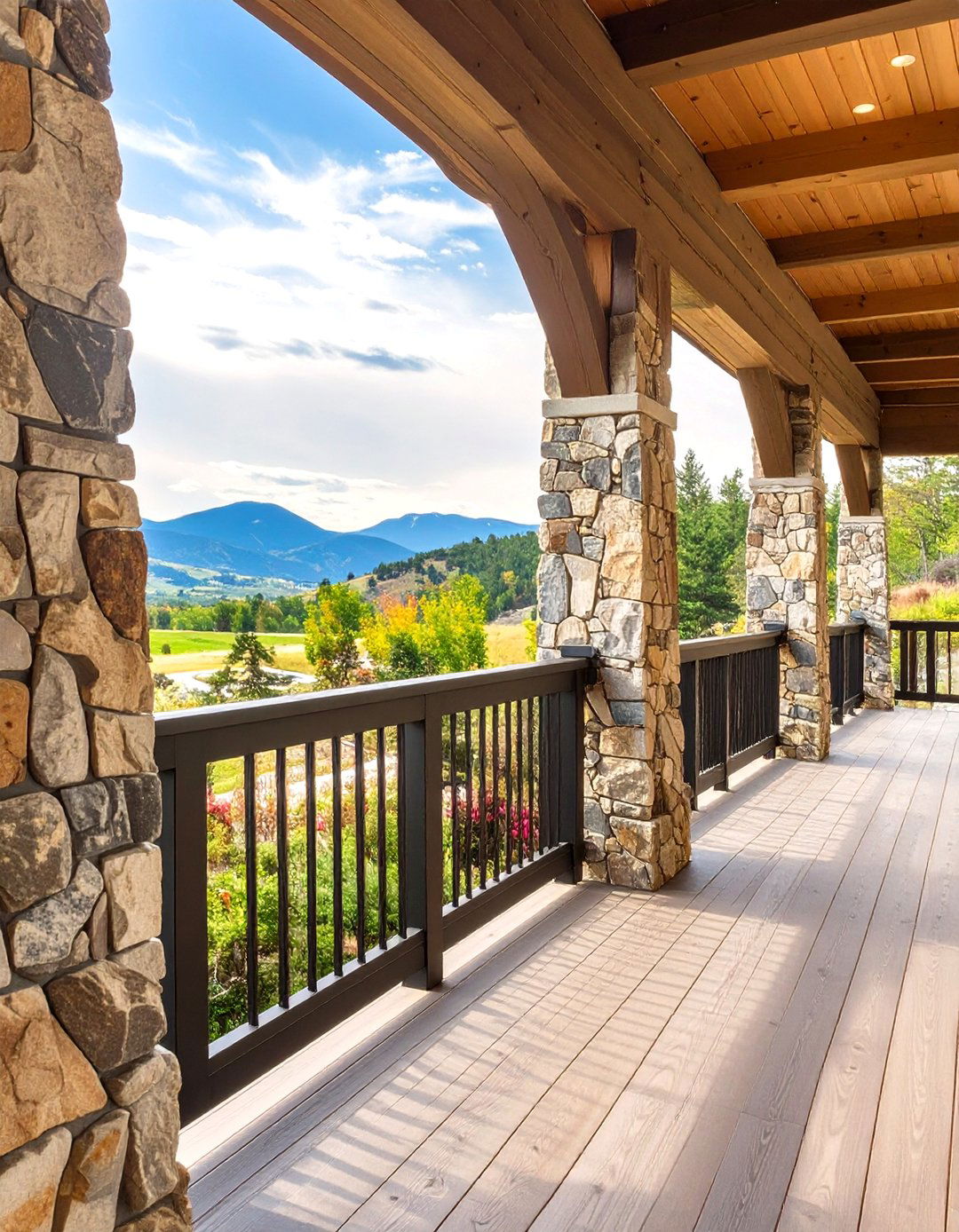 Trex Railing Spanning Between Stone Columns - 30 trex deck railing ideas