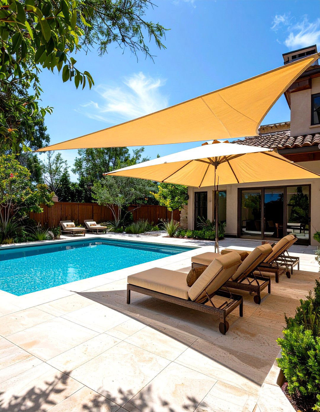 Triangular Shade Sail Installation - 30 outdoor shade ideas