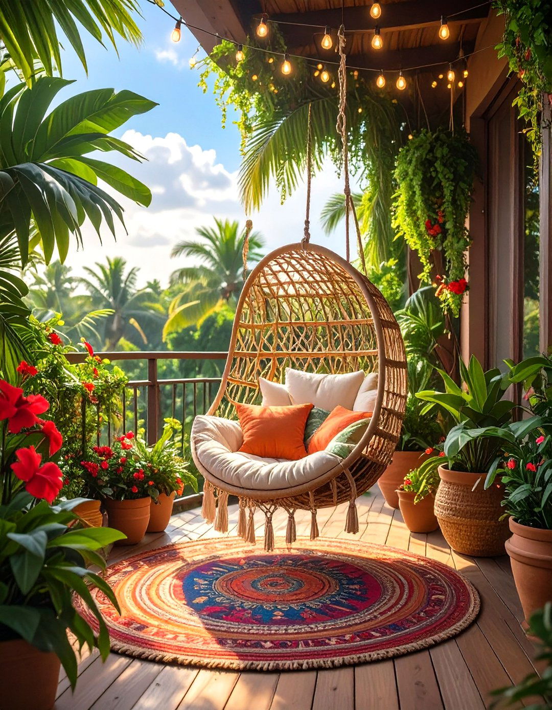 Tropical Balcony with Hanging Chairs - 30 tropical interior design ideas