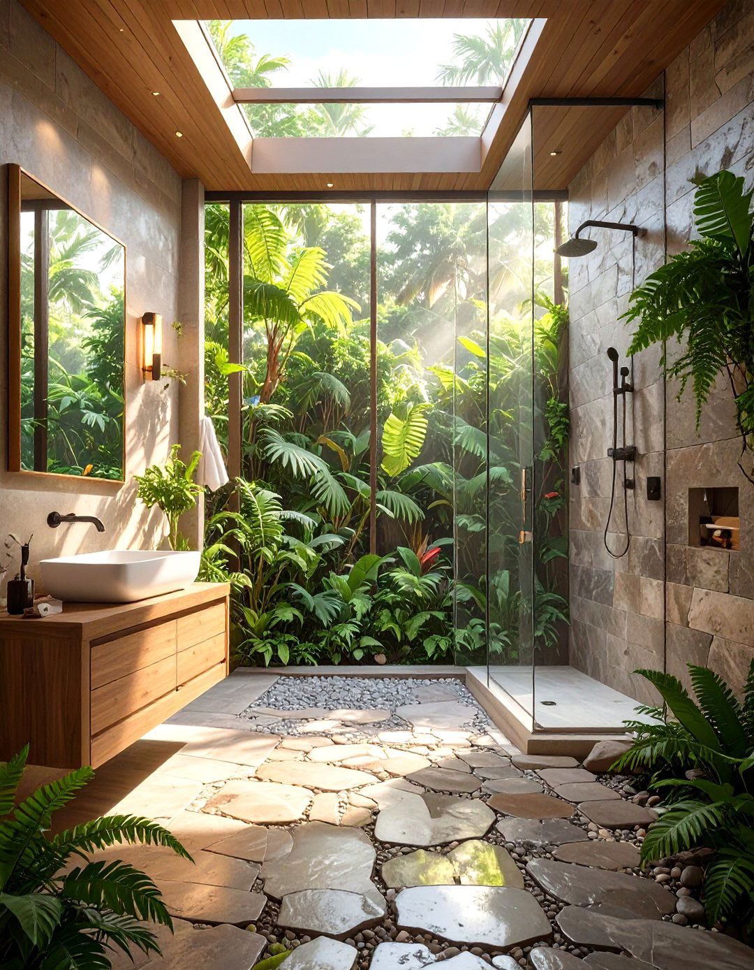 Tropical Bathroom with an Open Air Shower Concept - 30 tropical interior design ideas