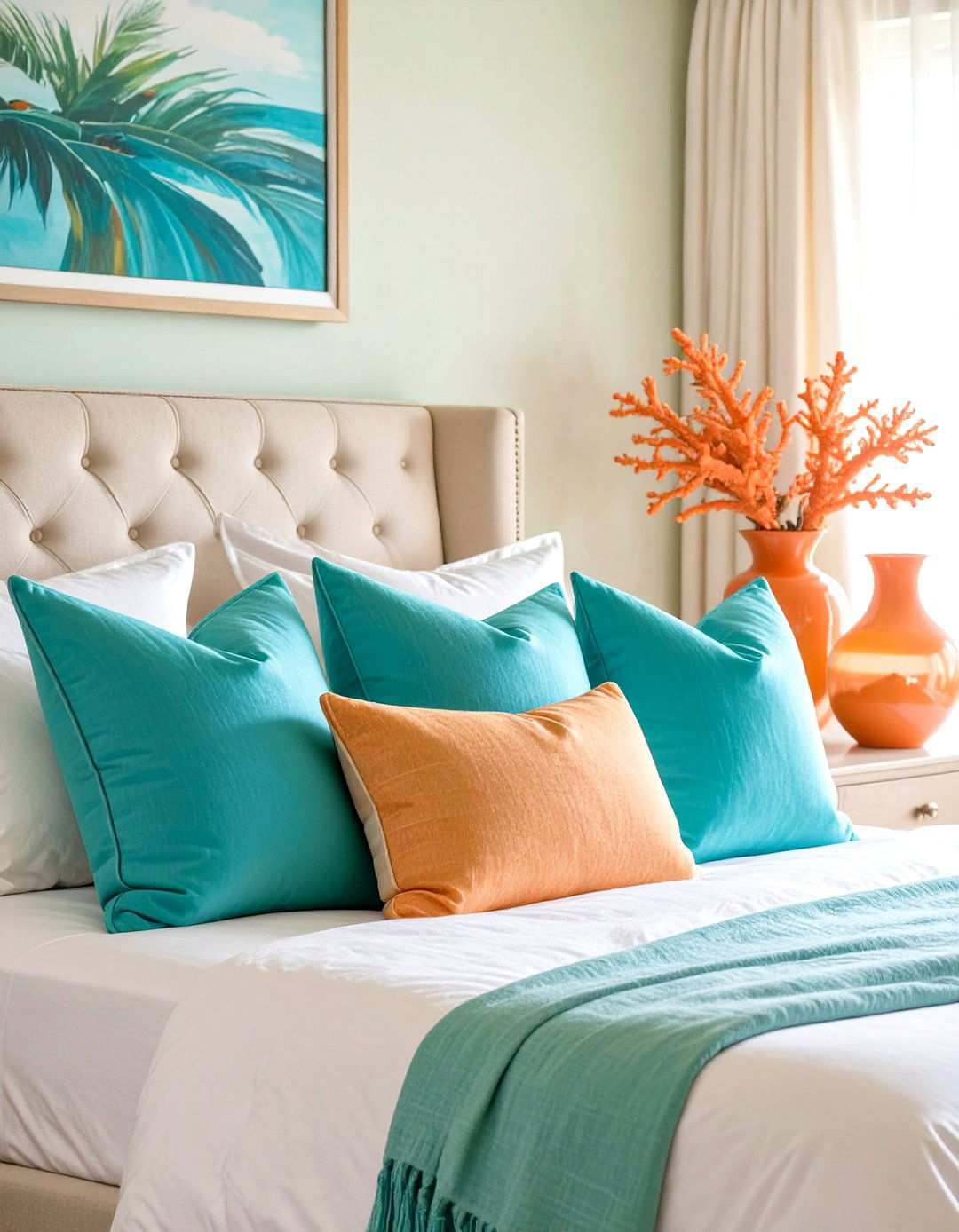 Tropical Bedroom with Touches of Coral or Turquoise - 30 tropical bedroom ideas