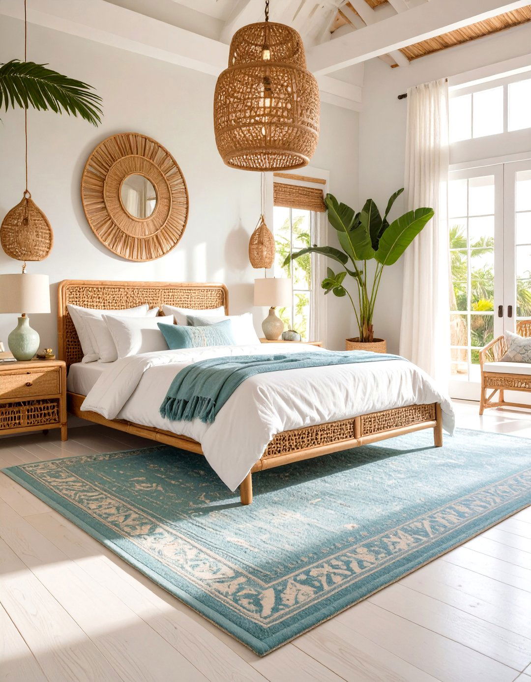 Tropical Bedroom with White Washed Wood Floors - 30 tropical bedroom ideas