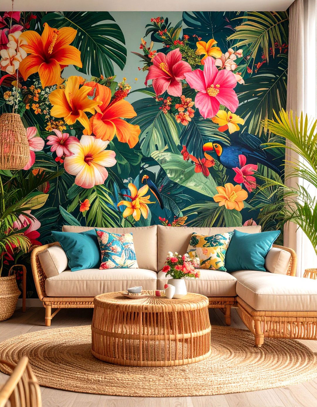 Tropical Escape Living Room - 30 living room wallpaper ideas