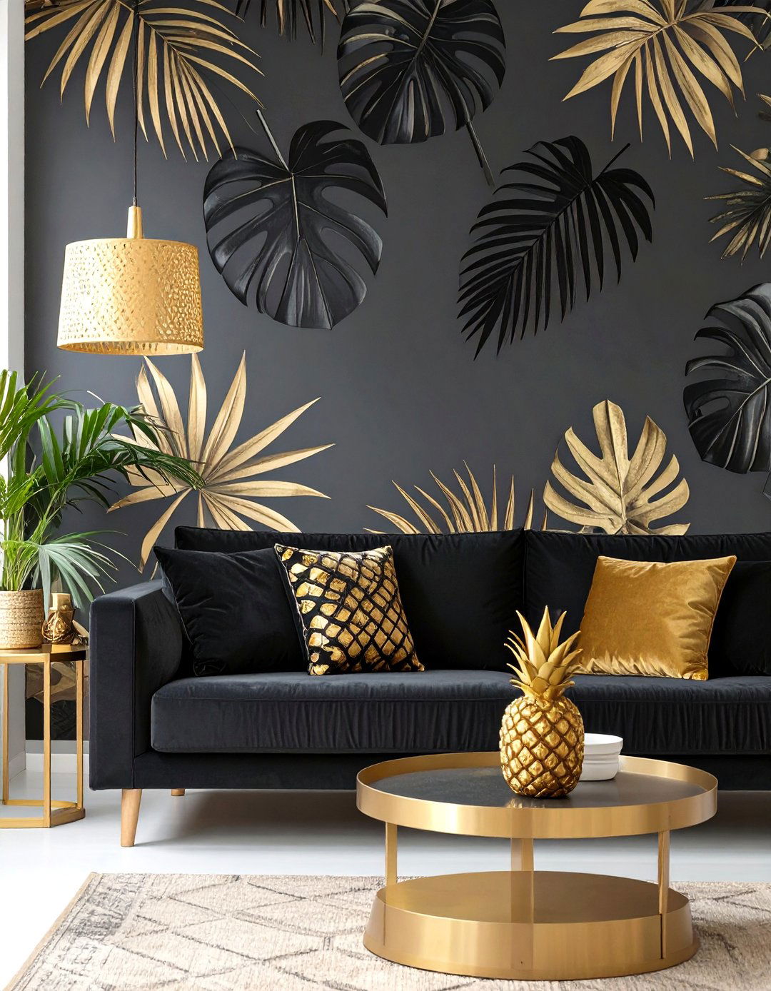 Tropical Glam Living Room - 30 black and gold living room ideas