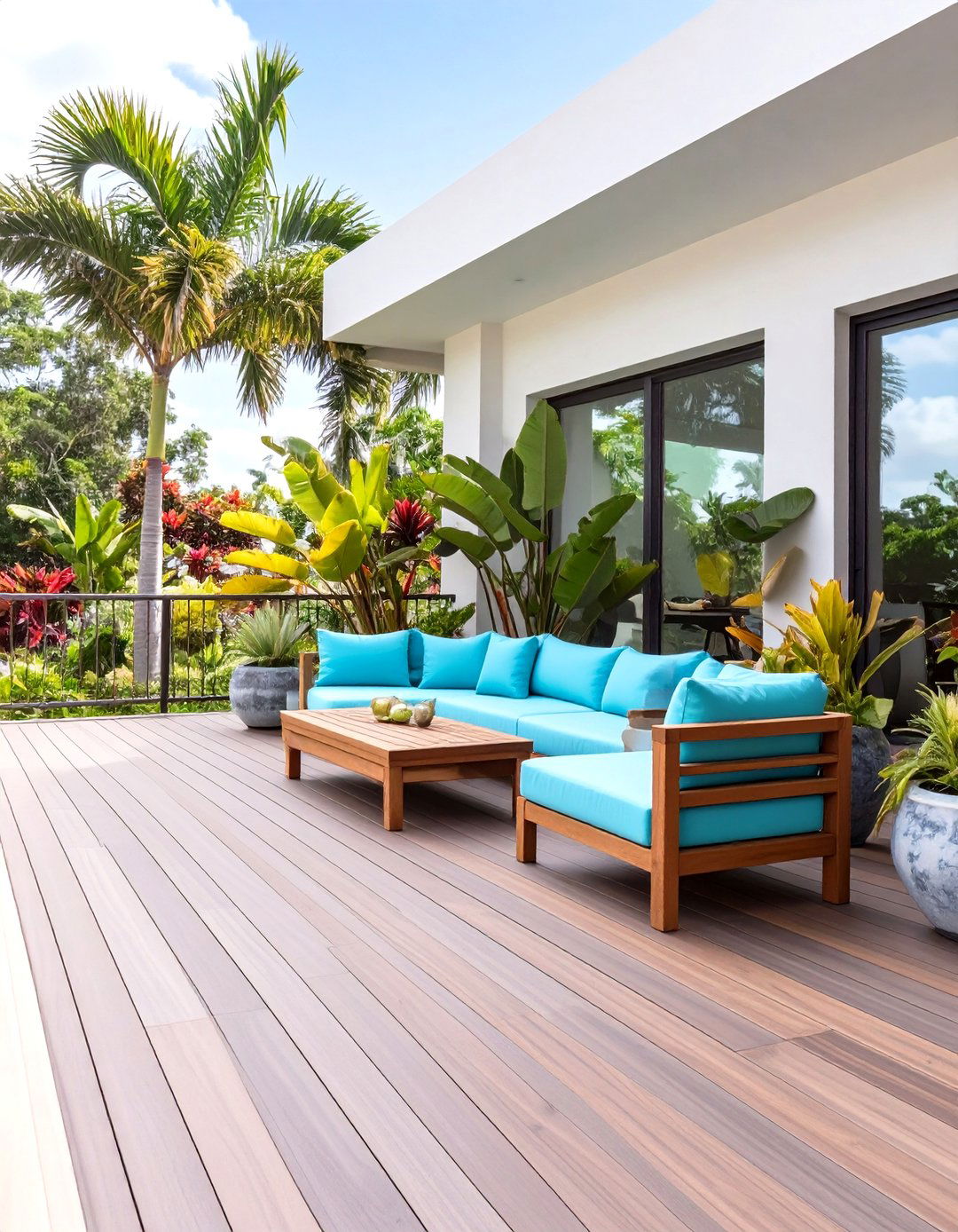 Tropical Hardwood Horizontal Slats - 30 horizontal deck railing ideas