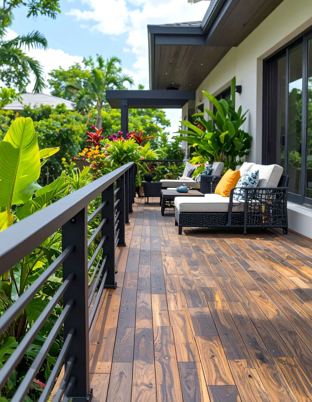 Tropical Hardwood Look Composite Railing - 30 composite deck railing ideas