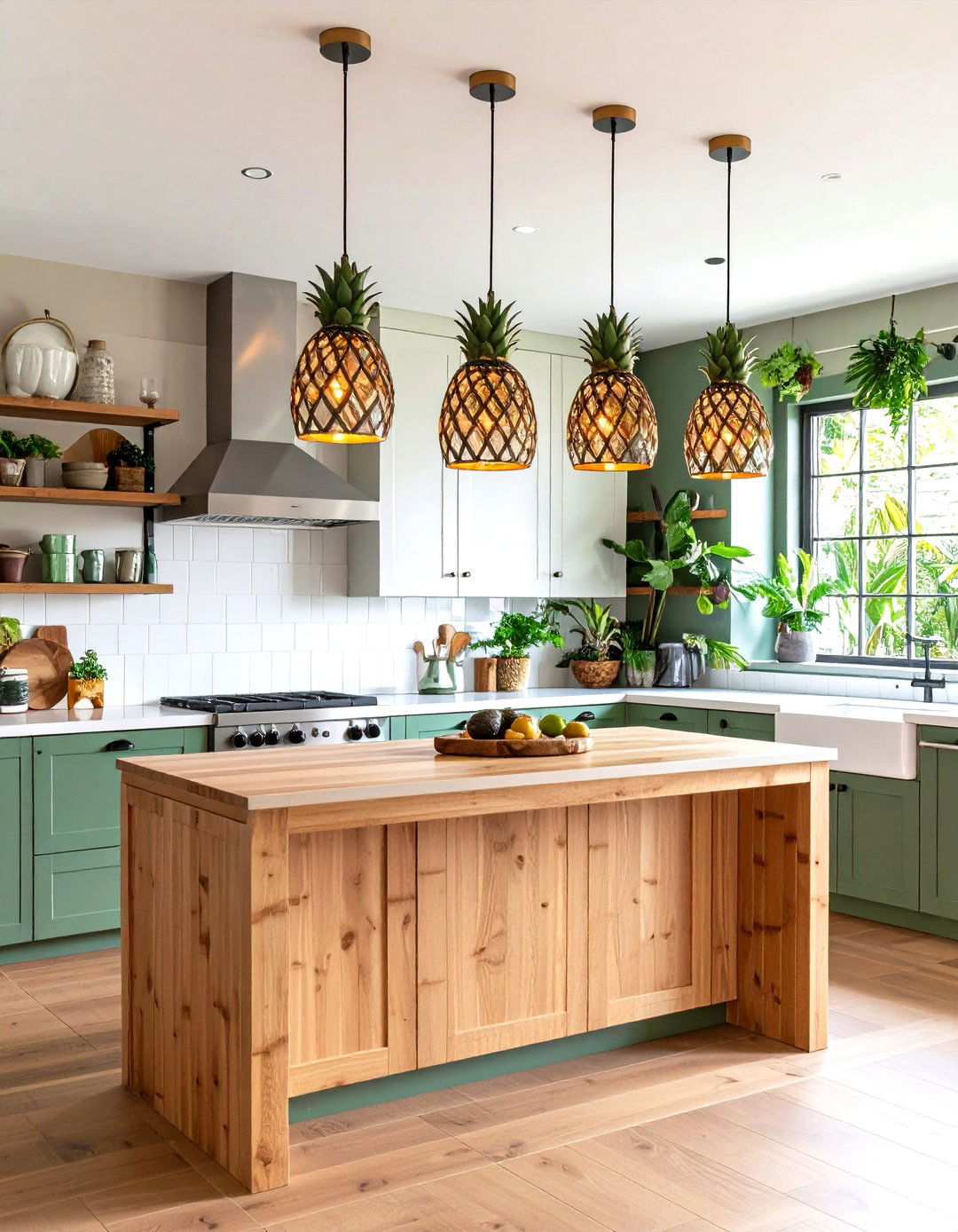 Tropical Kitchen Vibe with Pineapple Shaped Lights - 30 kitchen island lighting ideas