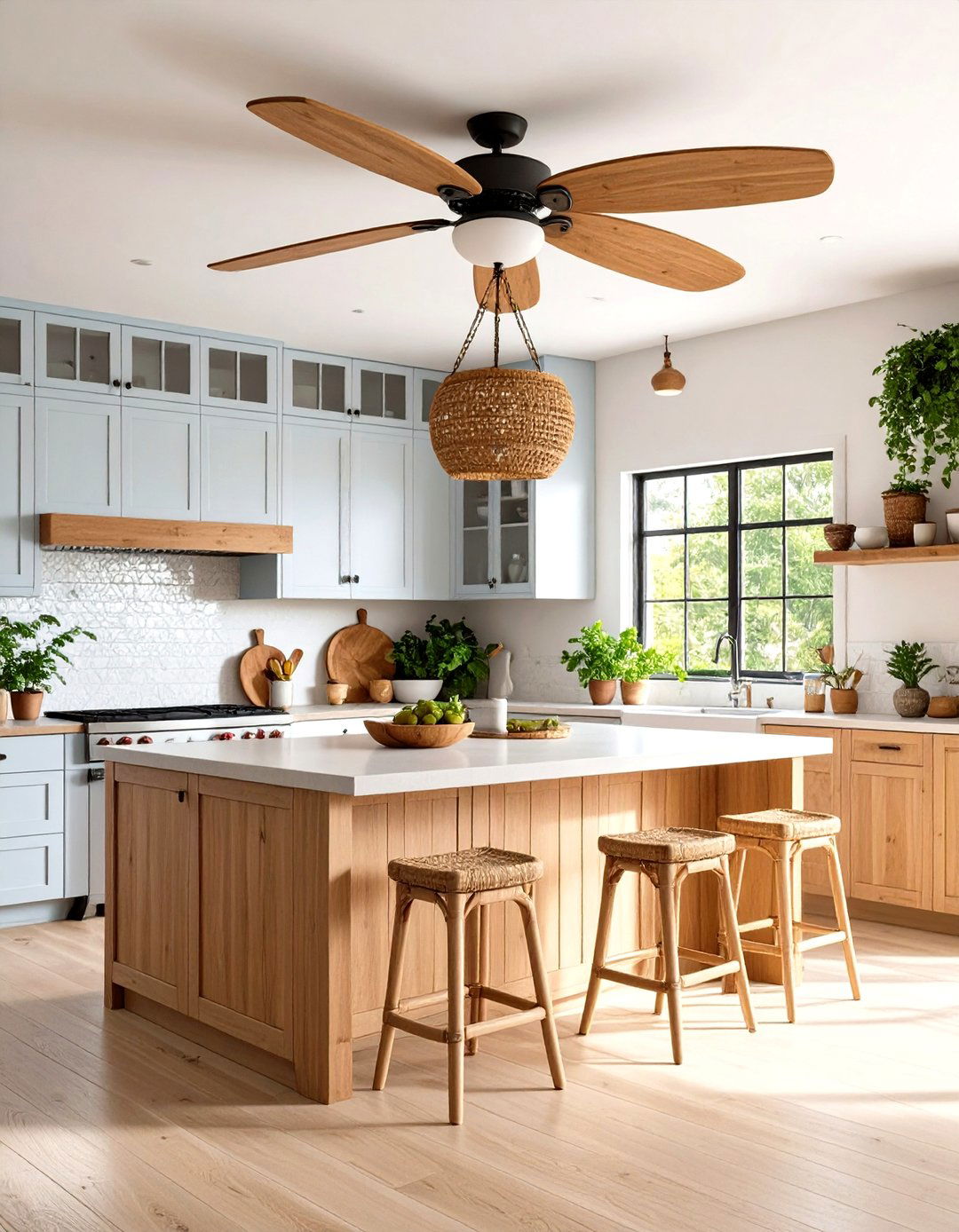 Tropical Kitchen Vibe with a Ceiling Fan Light - 30 kitchen ceiling lights ideas