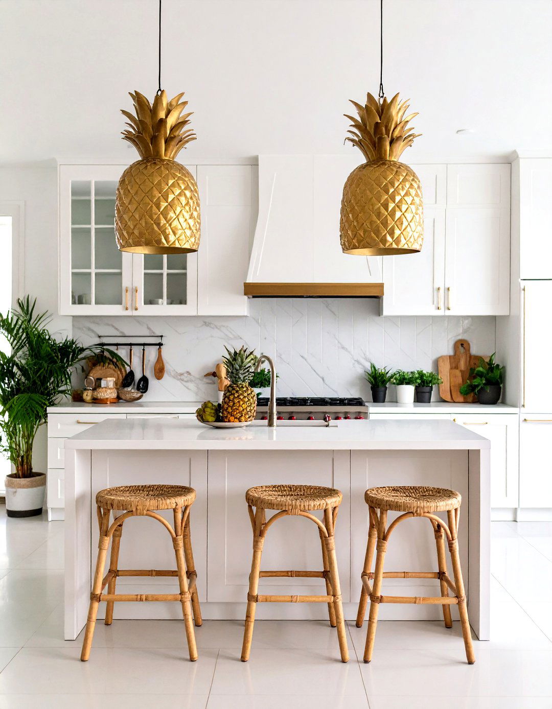 Tropical Kitchen with Pineapple Shaped Pendants - 30 kitchen island pendant lighting ideas