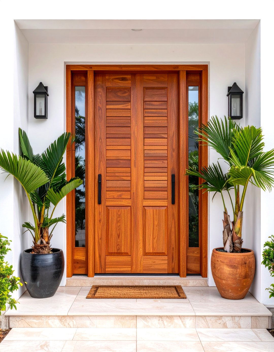 Tropical Louvered Wood Front Door - 30 entryway front door ideas