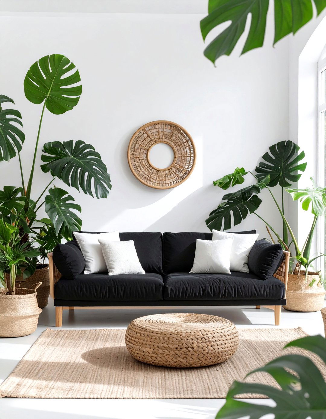 Tropical Modern Living Room - 30 black couch living room ideas