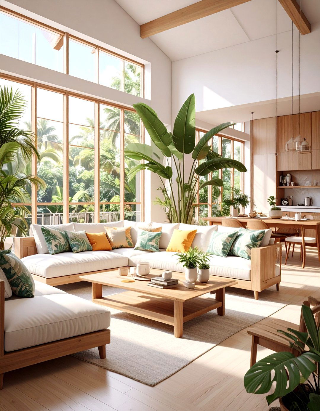 Tropical Modern Living and Dining Room - 30 open concept living room and dining room ideas