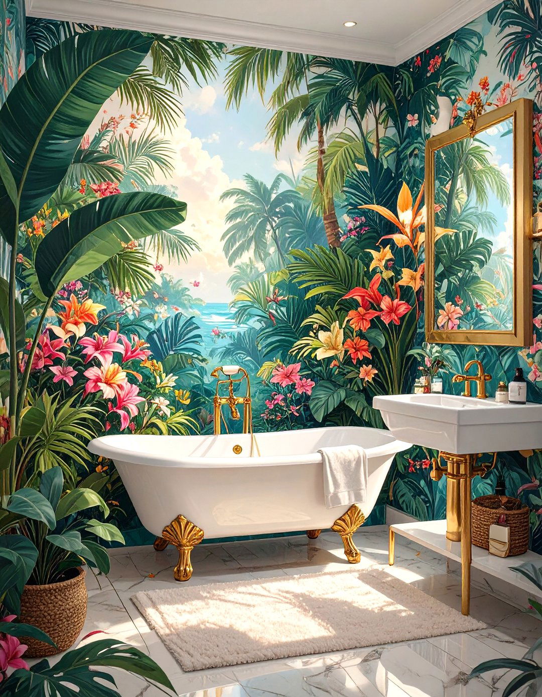 Tropical Mural Wallpaper - 30 bathroom wall art ideas
