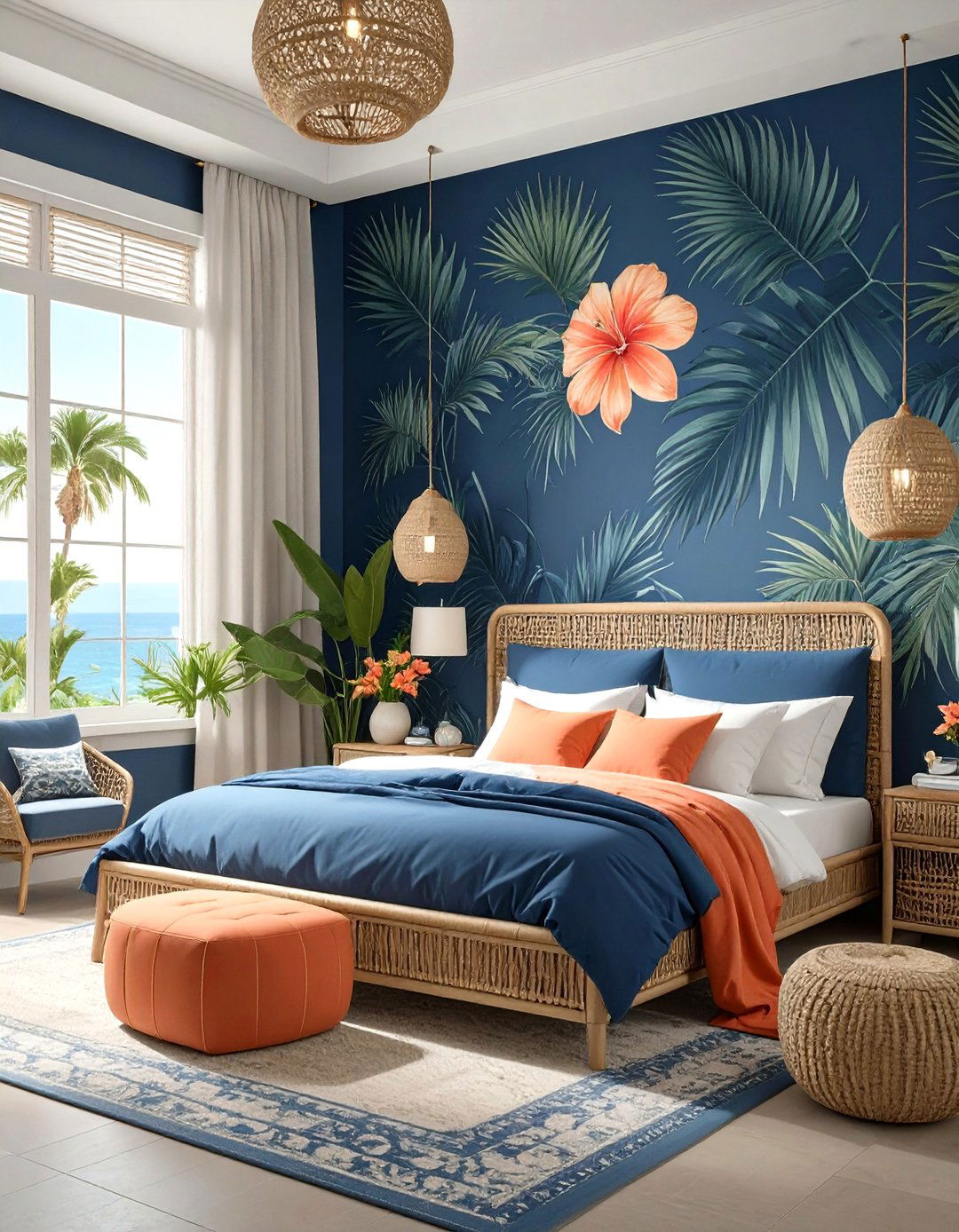 Tropical Navy Blue Bedroom - 30 modern navy blue bedroom ideas
