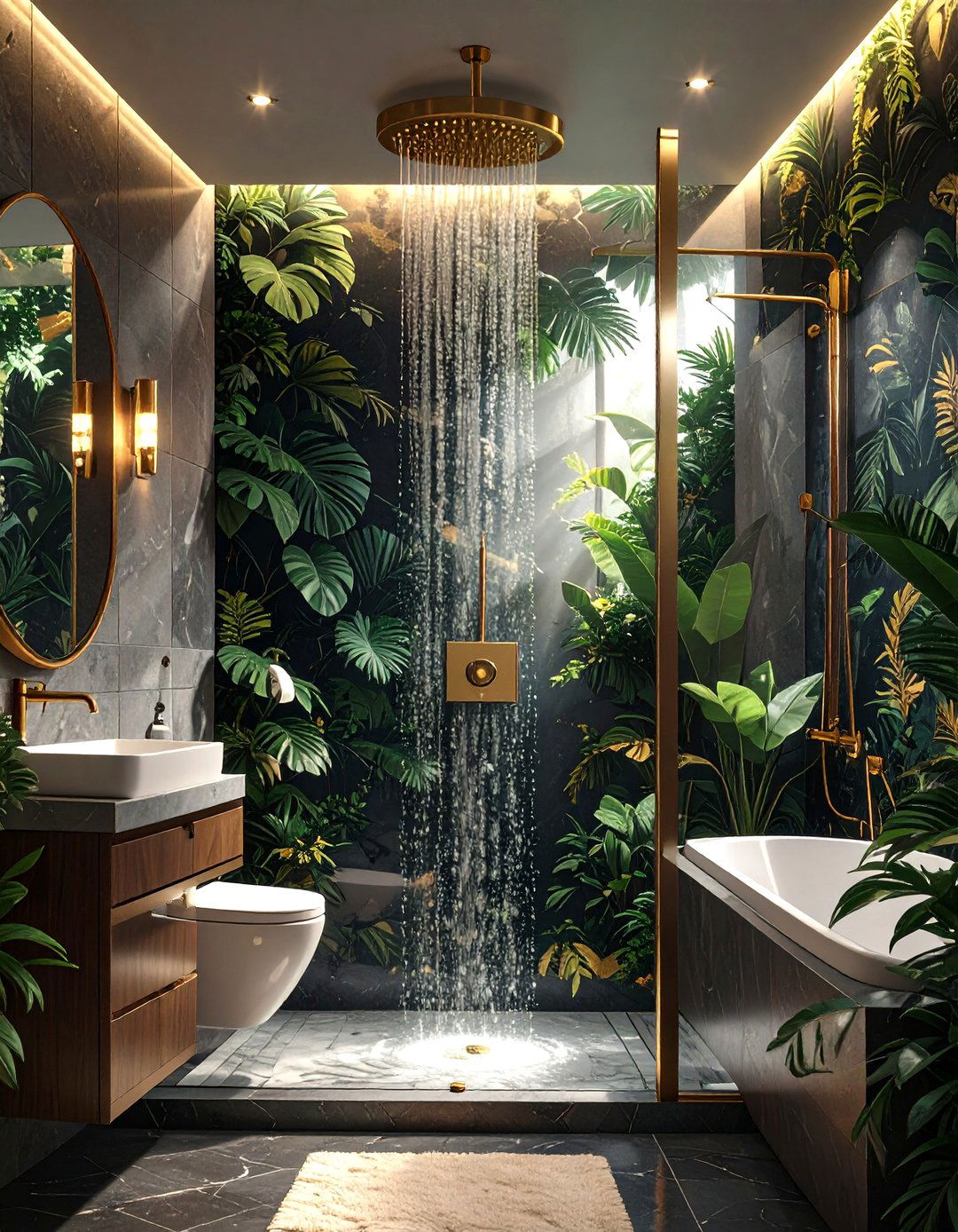 Tropical Noir Bathroom - 30 black and gold bathroom ideas
