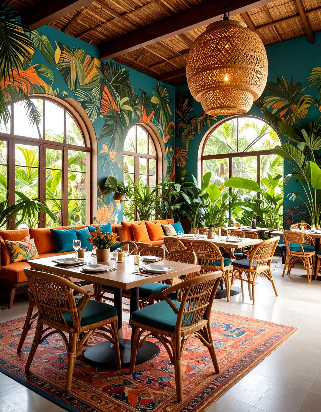 Tropical Oasis with Bold Foliage Prints - 30 restaurant interior design ideas