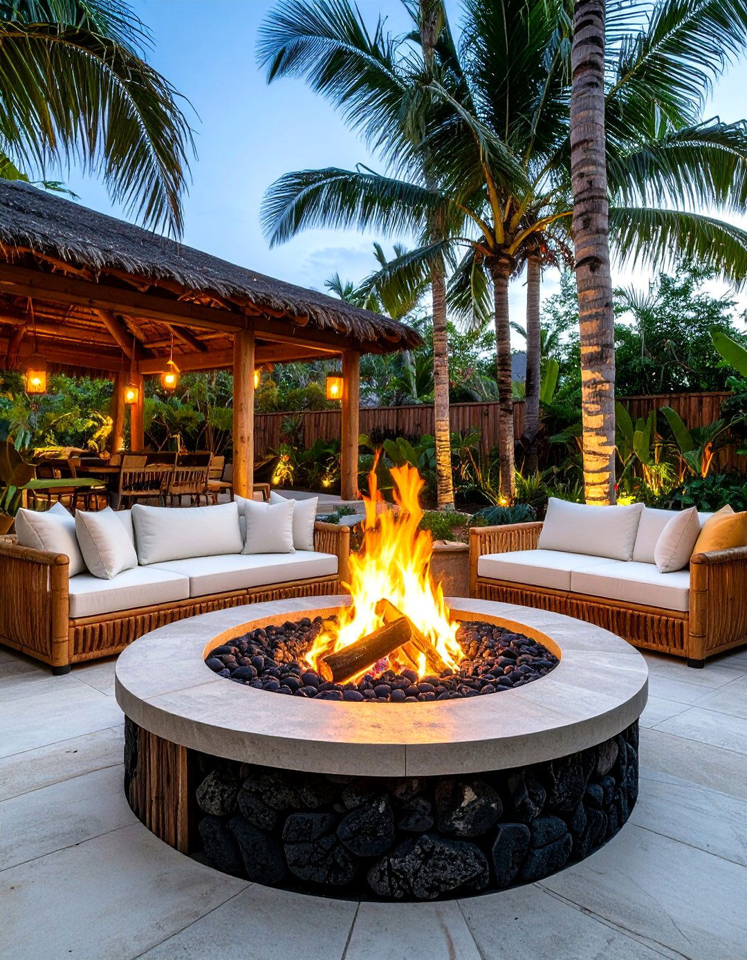 Tropical Oasis with a Lava Rock Fire Pit - 30 backyard fireplace ideas