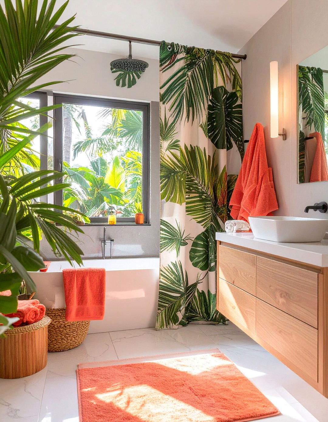 Tropical Palm Leaf Bathroom - 30 bathroom shower curtain ideas
