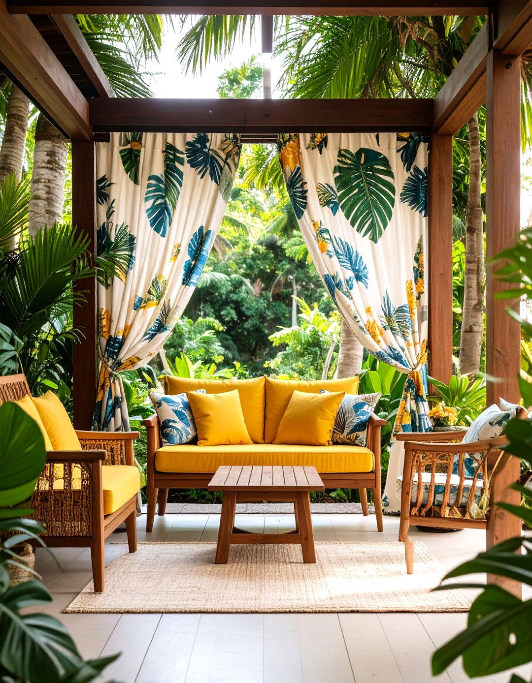 Tropical Print Patio Curtains for a Lush Vibe - 30 patio curtain ideas