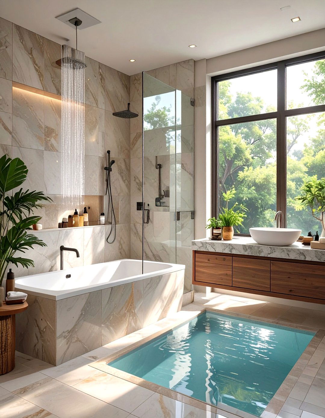 Tub and Shower Separated by a Pony Wall - 30 shower and tub ideas