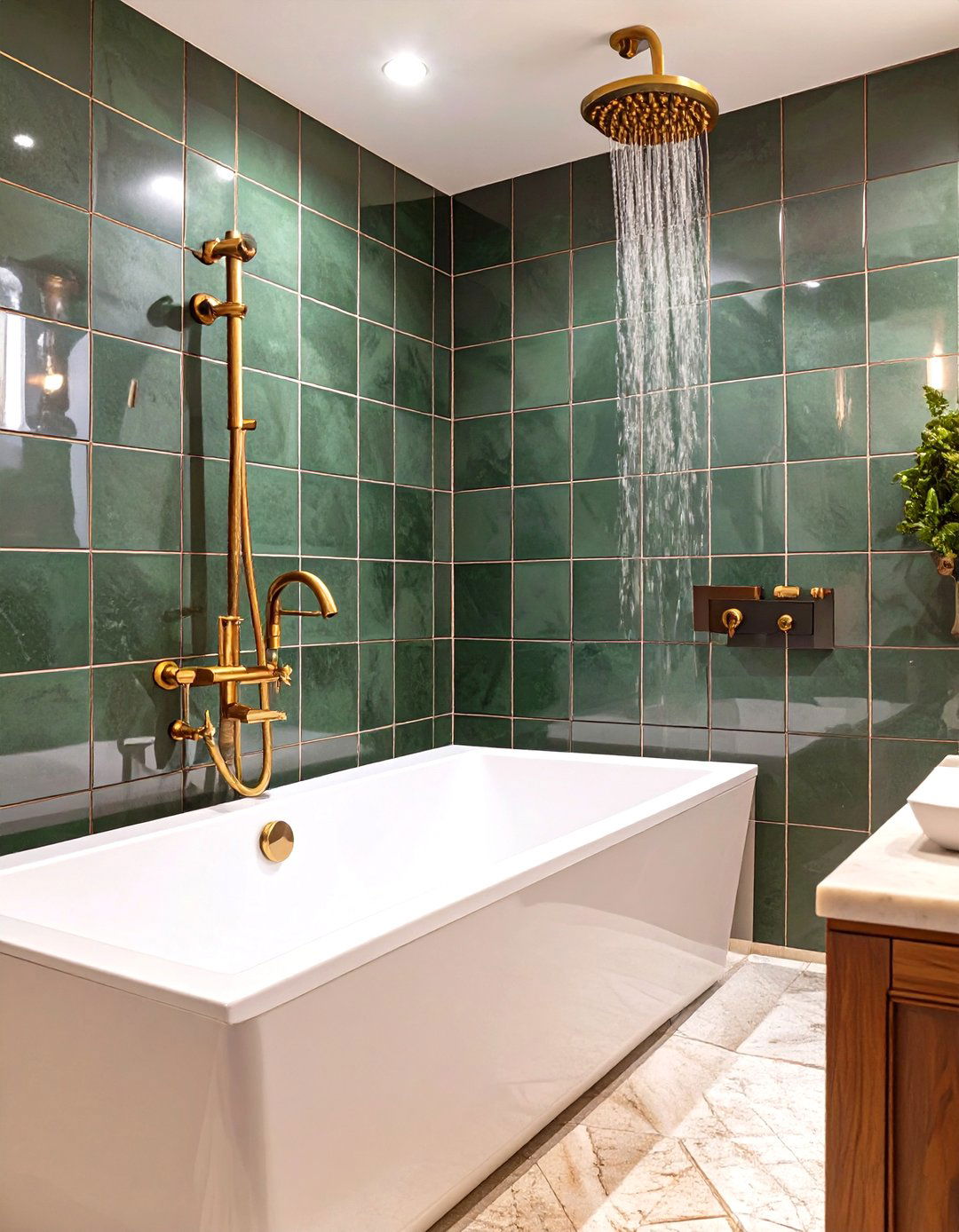 Tub and Shower with Matching Brass Fixtures - 30 tub in shower design ideas