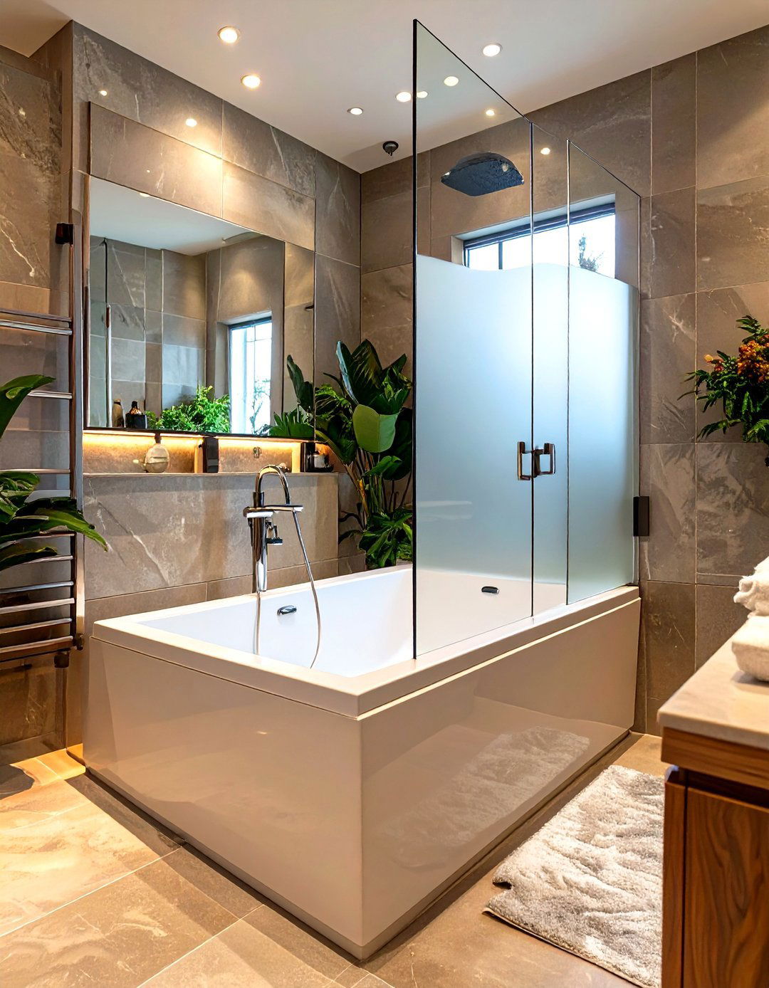 Tub in Shower with Smart Glass Privacy Panel - 30 tub in shower design ideas