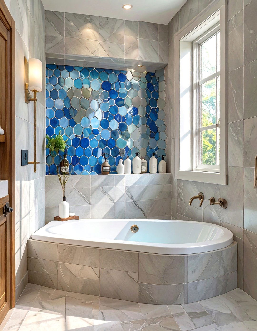 Tub in Shower with a Contrasting Tile Niche - 30 tub in shower bathroom ideas