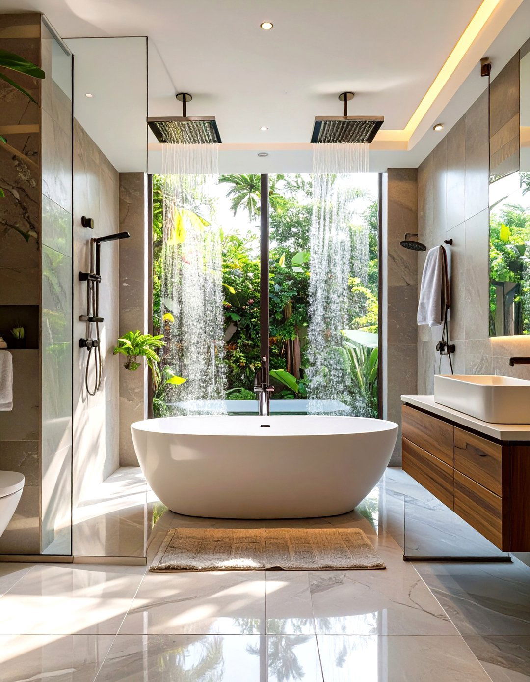 Tub in a Double Shower Setup - 30 tub in shower design ideas