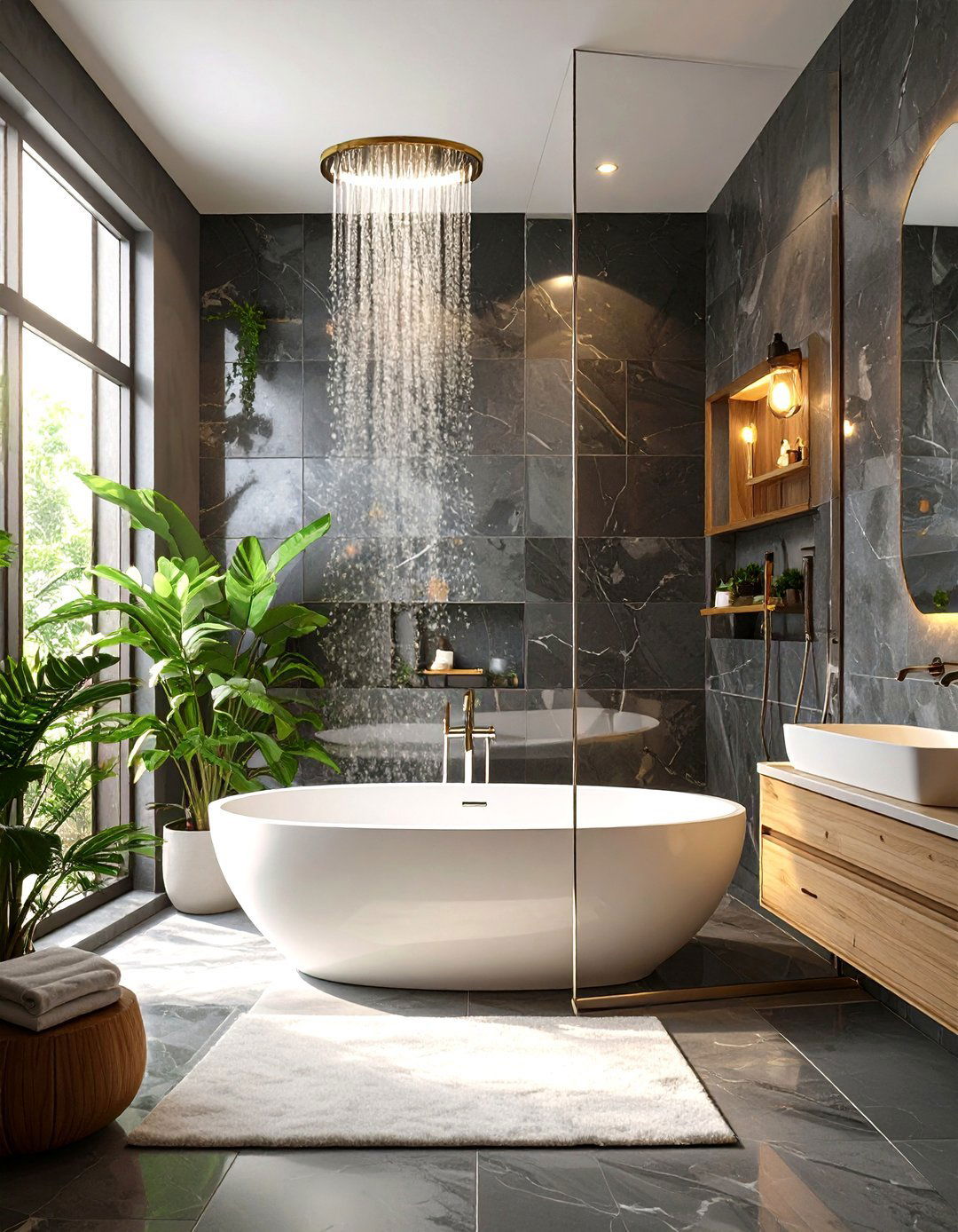 Tub in a Slate Tiled Shower Enclosure - 30 tub in shower design ideas