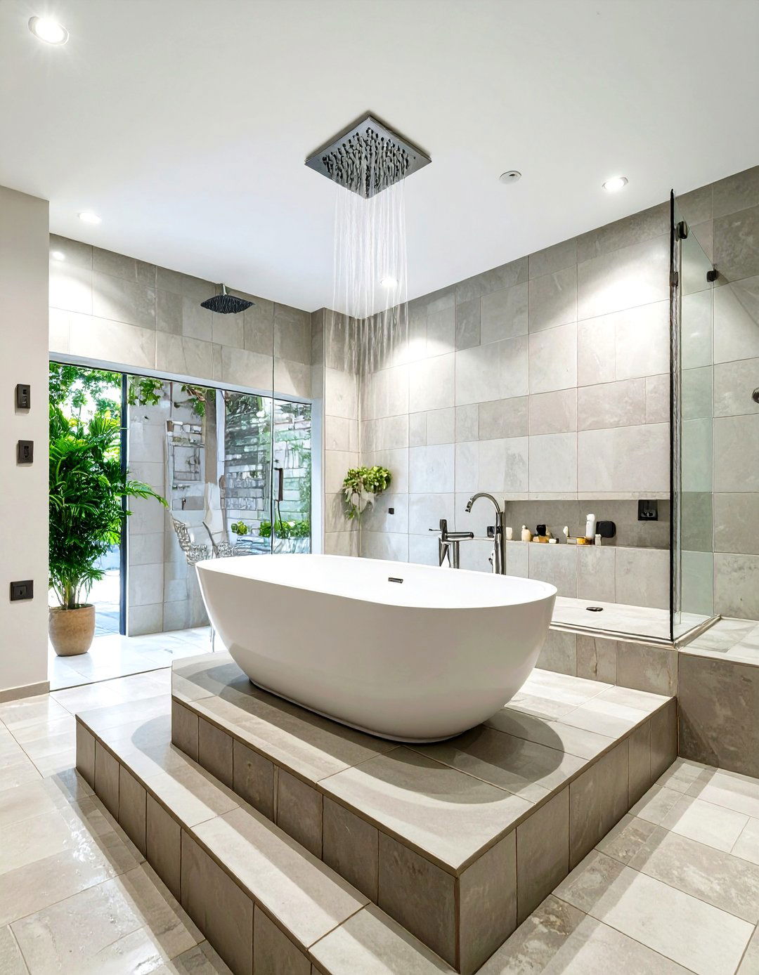 Tub on a Raised Platform in a Shower Room - 30 tub in shower bathroom ideas