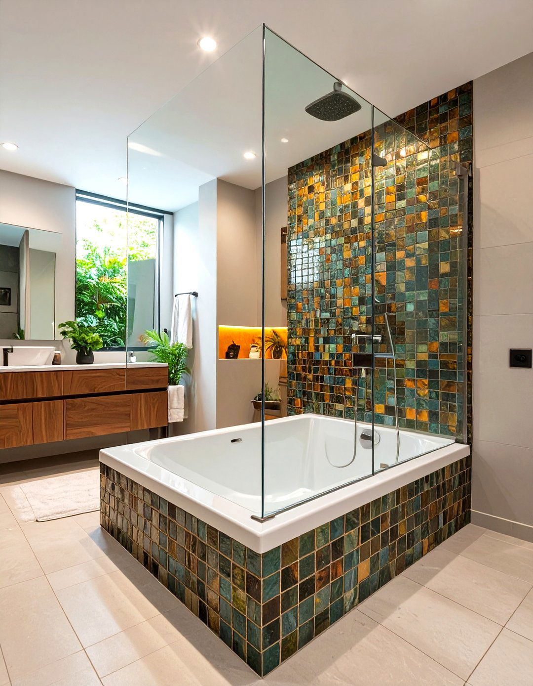 Tub with a Half Wall and Glass Shower Screen - 30 shower tub designs