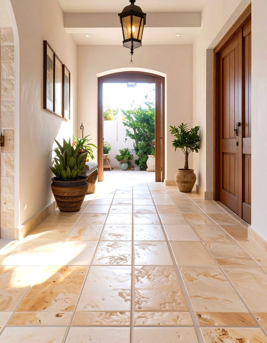 Tumbled Travertine Tile Floor - 30 small entryway tile floor ideas